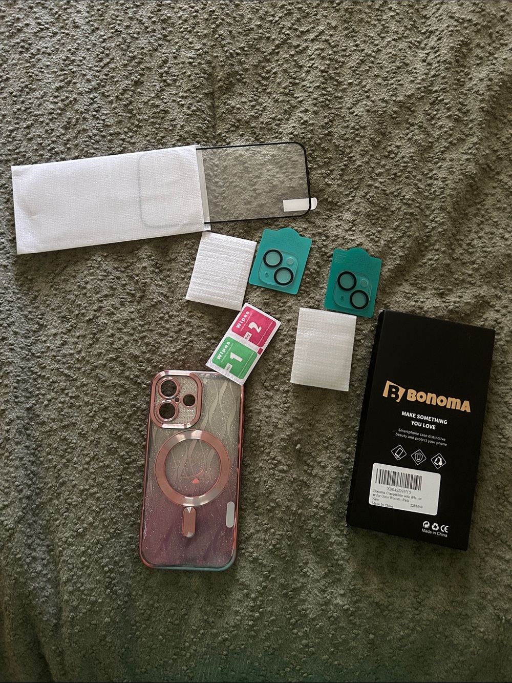 Pink Clear iPhone Case with Ring Holder and Camera Protectors